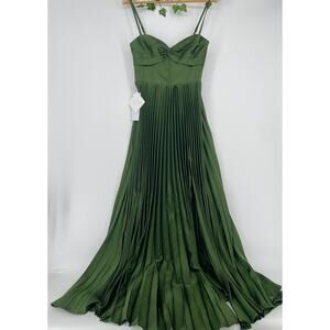 Azazie Tylah Olive Green Long Pleated NWT Prom Dress 6